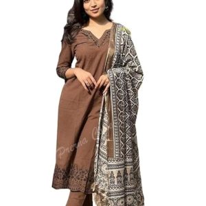 Kurti with Pant & Dupatta Set (Brown)