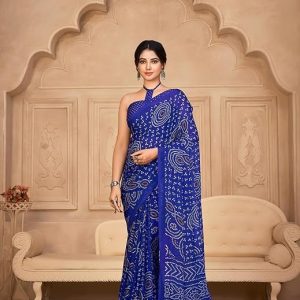 Bandhani Printed Chiffon Saree with Unstitched Blouse Piece