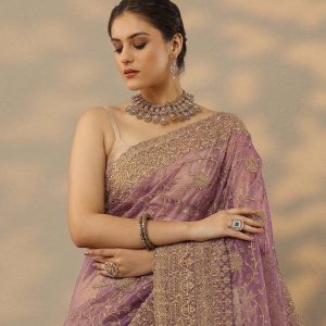 Net Saree with Unstitched Blouse