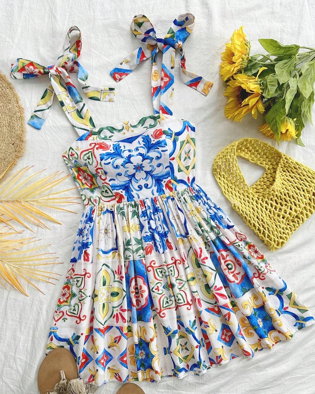 Mini Dress With Blue Floral Pattern - Image 2