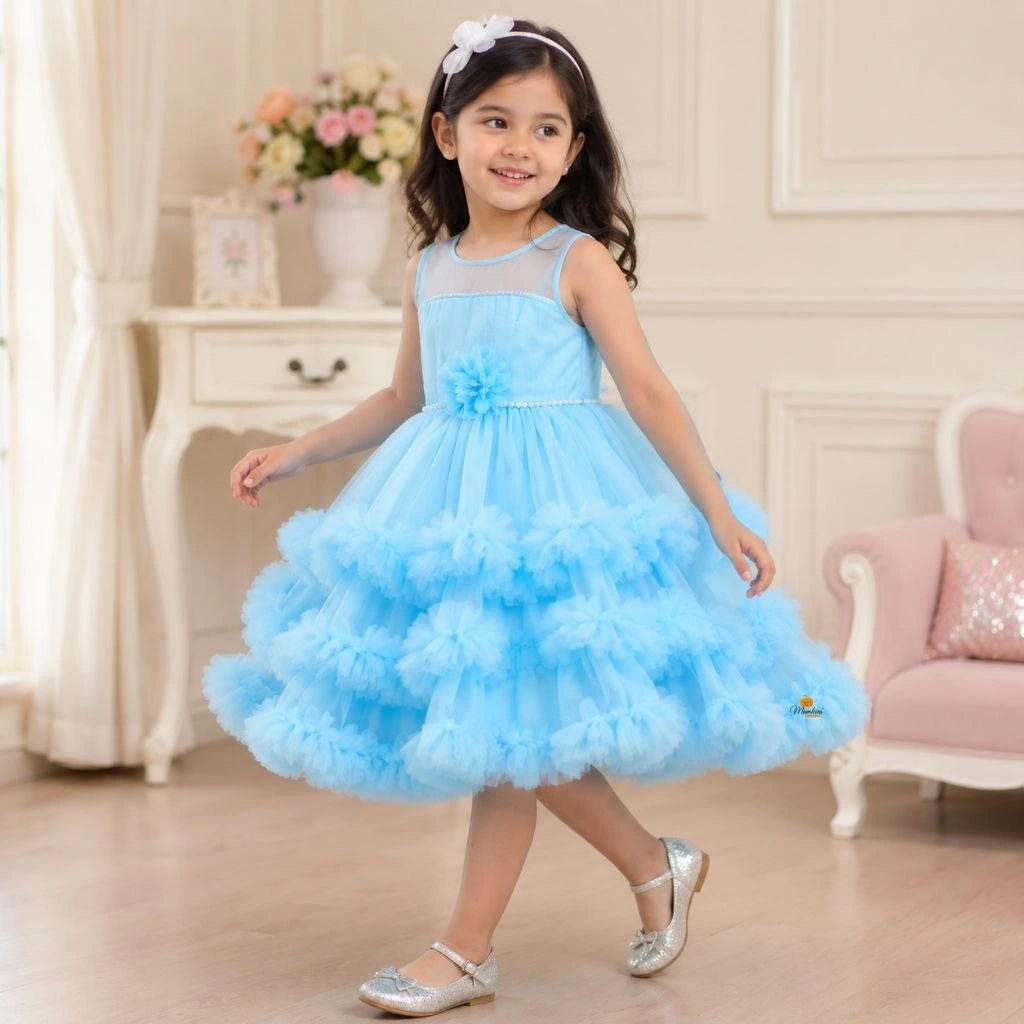 Girl Western Tail Pattern Sleevless Frock