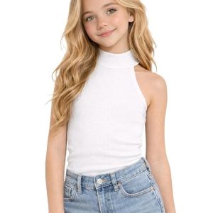 Girls White Solid Tops & T-Shirt